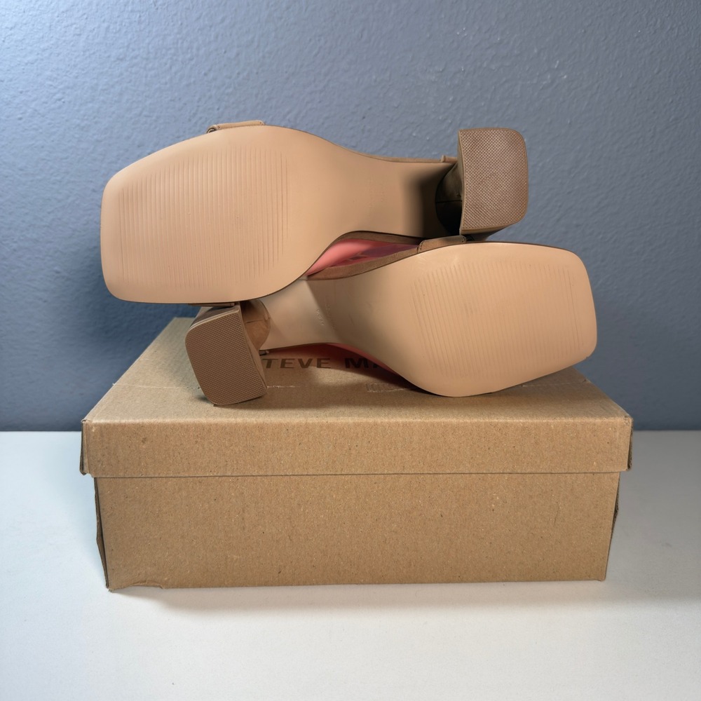 Steve Madden Tiaa Sandals Women 9.5 Camel New Block Heel Square Toe TIAA01S1 - Picture 6 of 12